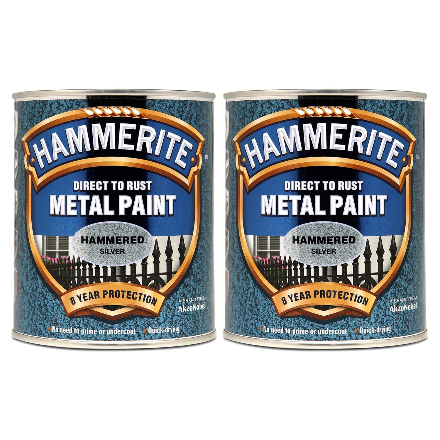 2X Hammerite Hammered Silver Paint 750ml Tin Paint