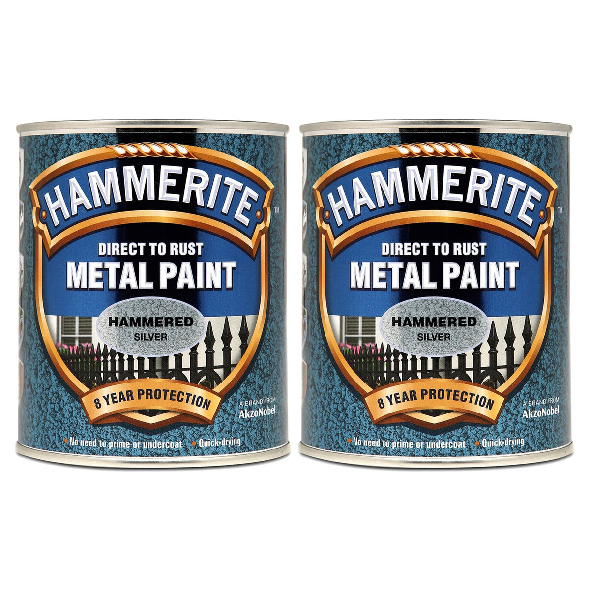 2X Hammerite Hammered Silver Paint 750ml Tin Paint