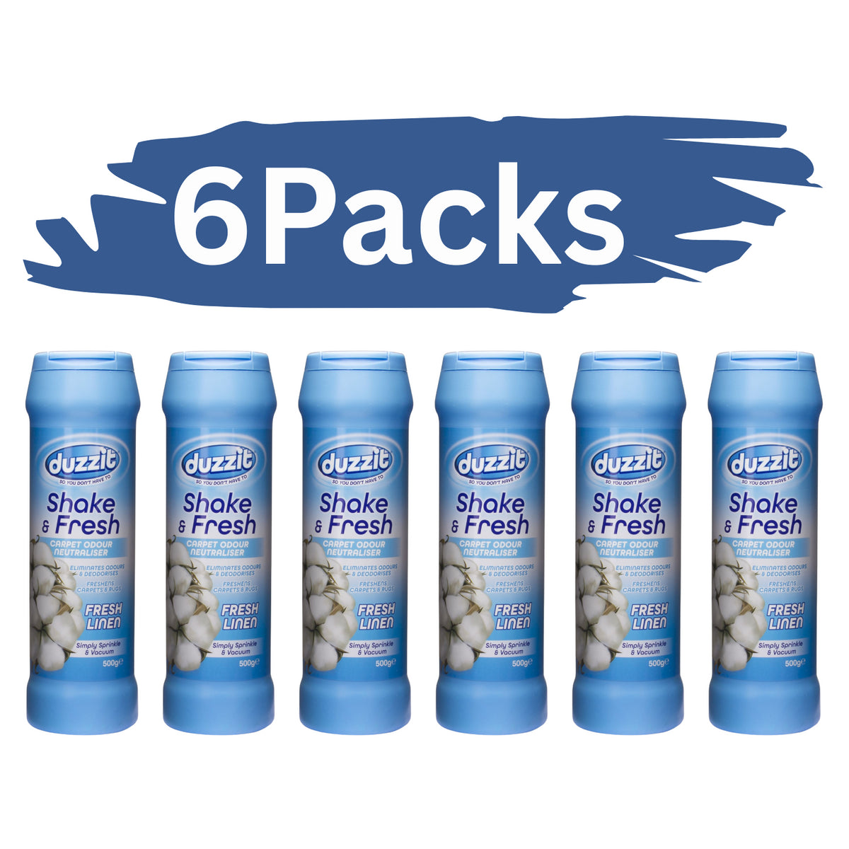 6X Duzzit Shake & Fresh Carpet Odour Neutraliser Fresh Linen 500g