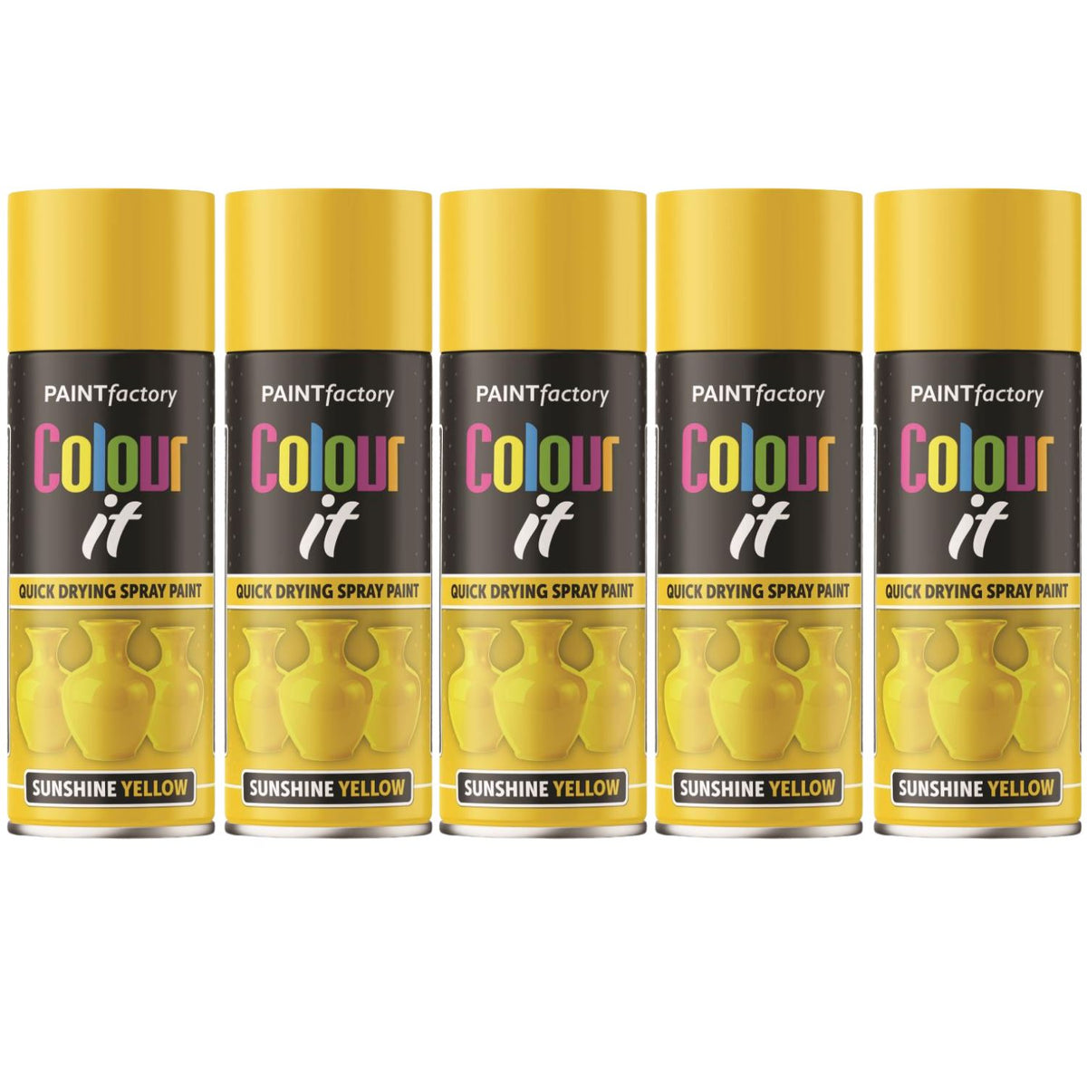 5X Paint Factory Sunshine Yellow Gloss Spray Paint 400ml