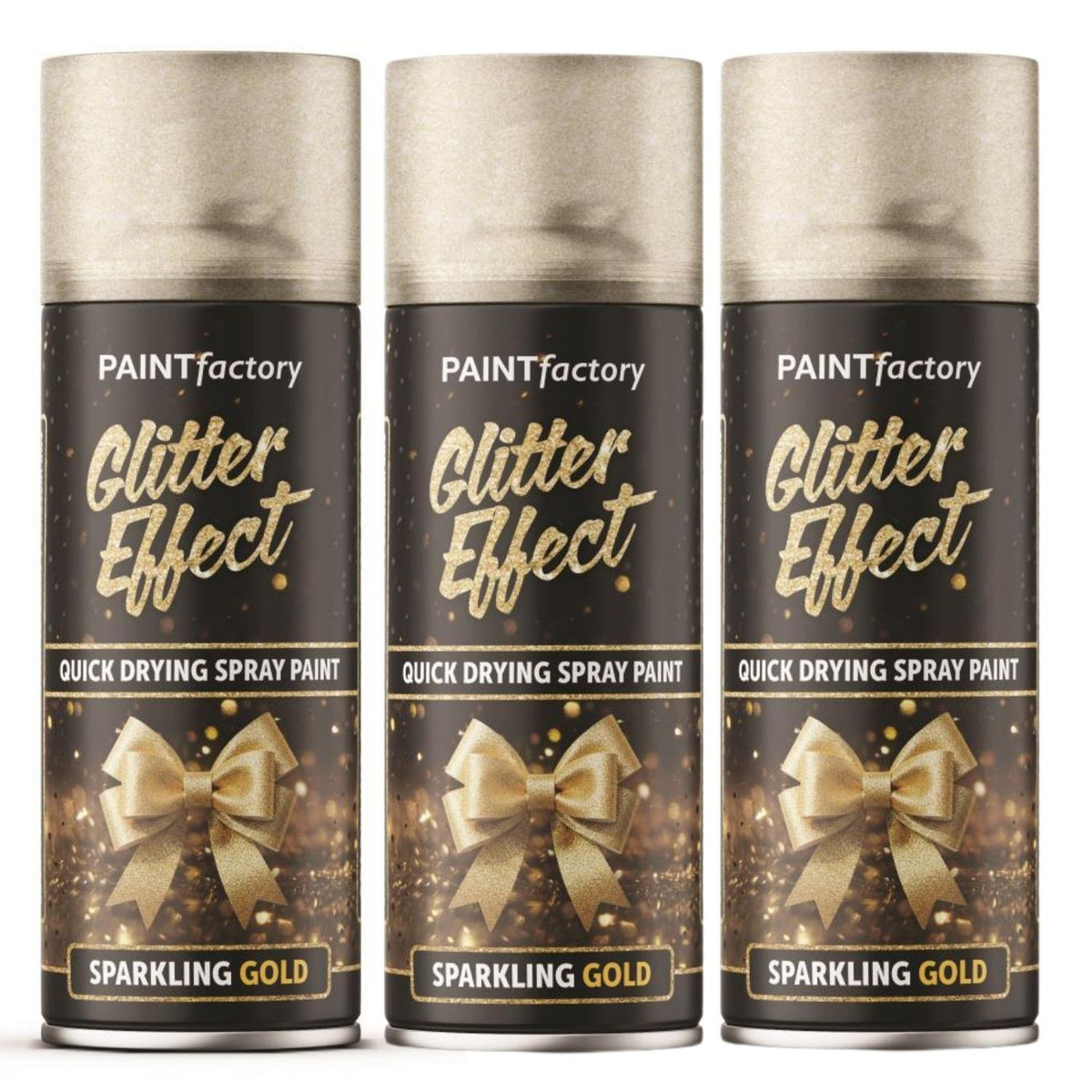 3X - Paint Factory Gold Glitter Effect Spray Paint 400ml