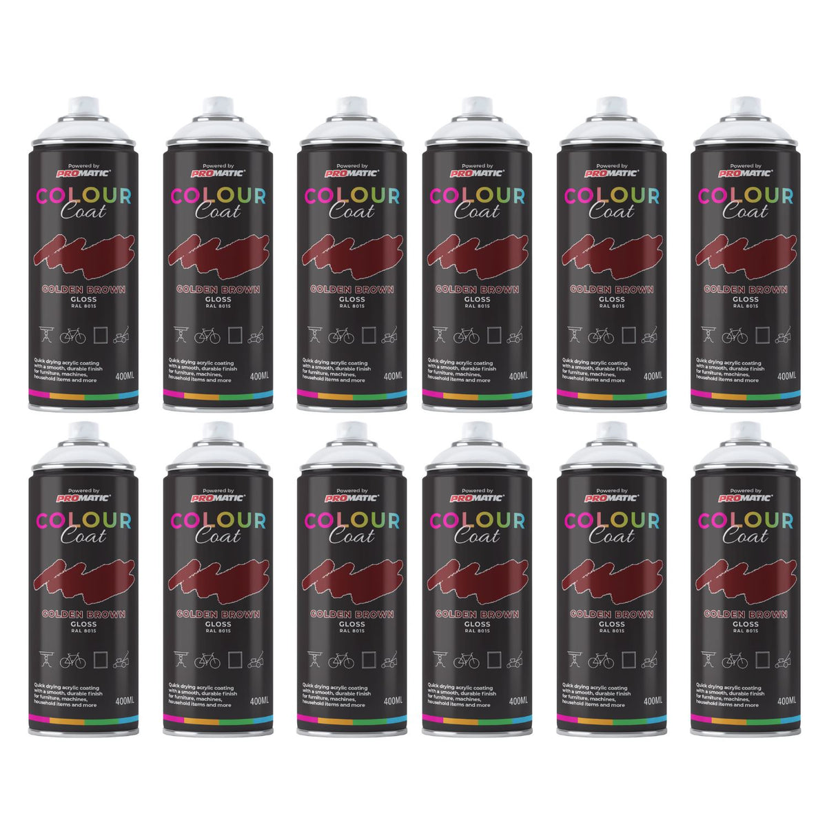 12X Golden Brown RAL 8015 Gloss Spray Paint 400ml