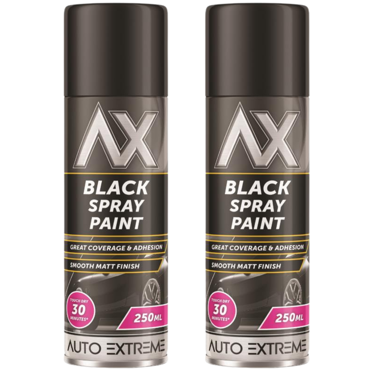 2X Auto Extreme Black Matt Spray Paint 250ml