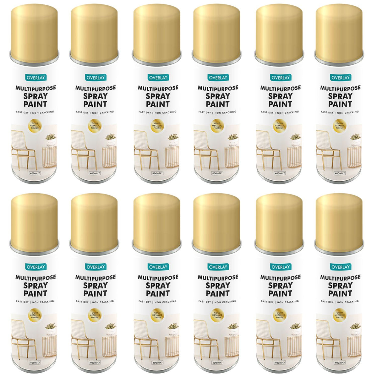 12X Overlay Gold Metallic 400ml Professional Spray Paint