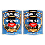 2X Hammerite Smooth Red Paint 750ml Tin Paint