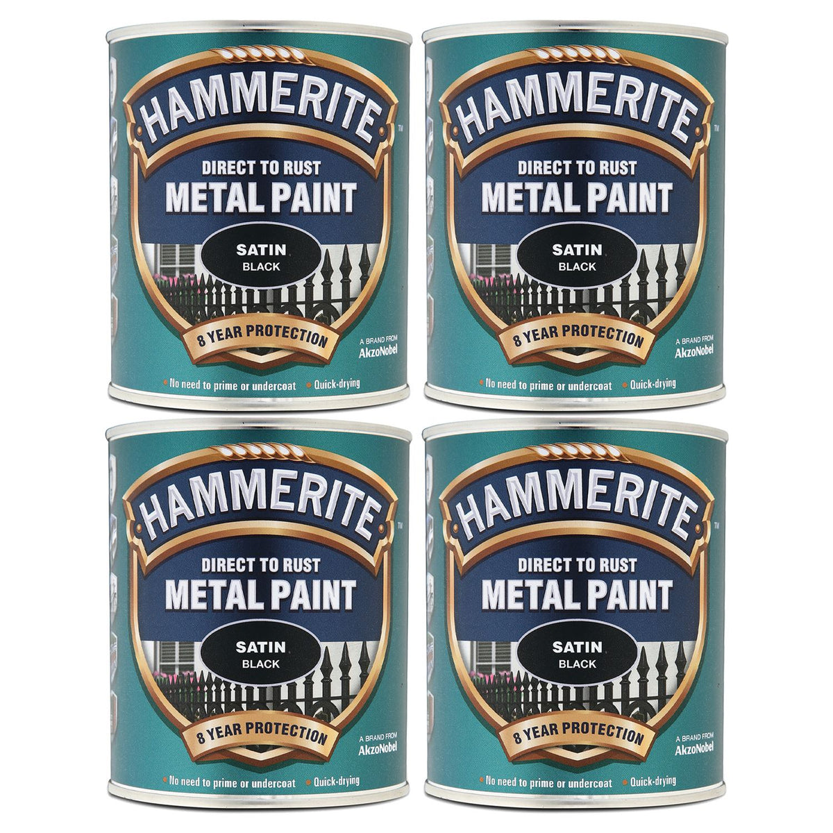 4X Hammerite Satin Black Paint 750ml Tin Paint