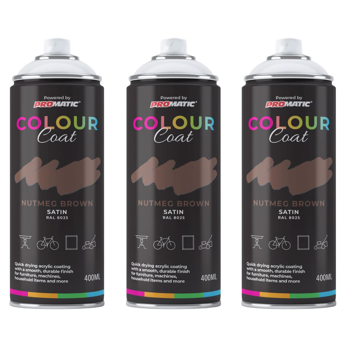 3X Nutmeg Brown RAL 8025 Satin Spray Paint 400ml