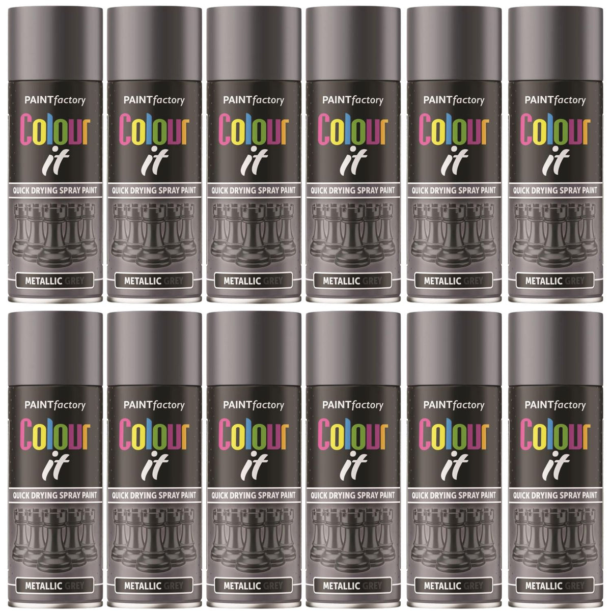 12X Paint Factory Paintgun Grey Metallic Spray Paint 400ml