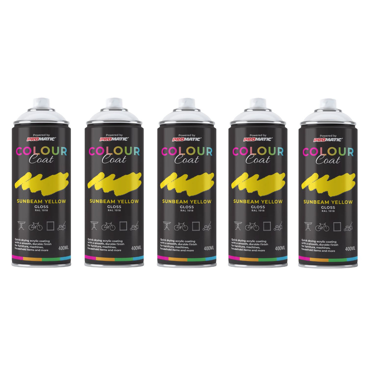 5X Sunbeam Yellow RAL 1018 Gloss Spray Paint 400ml