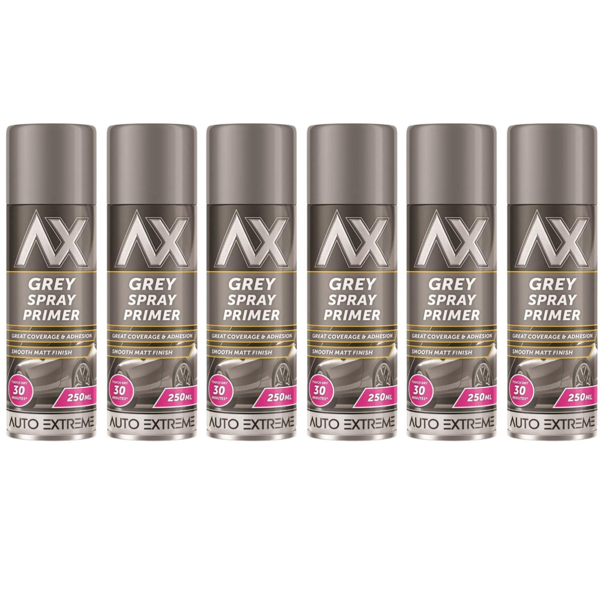 6X Auto Extreme Grey Primer Spray Paint 250ml