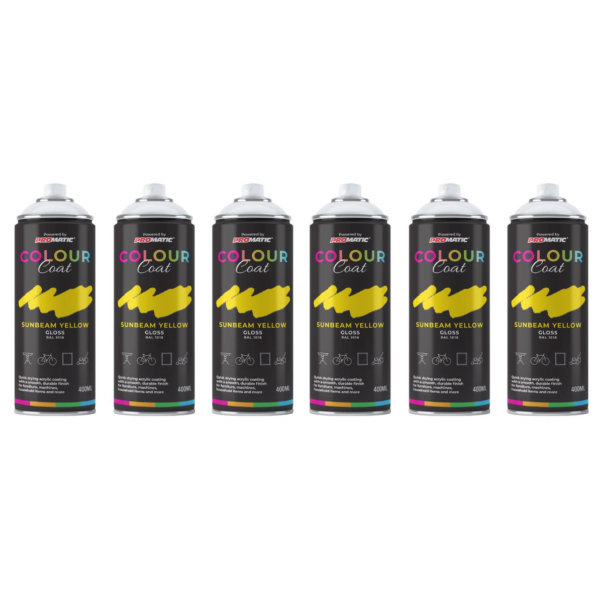 6X Sunbeam Yellow RAL 1018 Gloss Spray Paint 400ml
