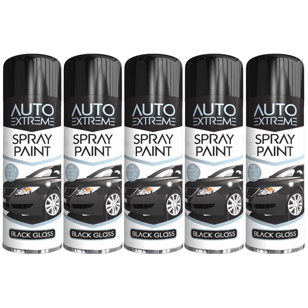 5X Auto Extreme Black Gloss Spray Paint 250ml Spray Paint