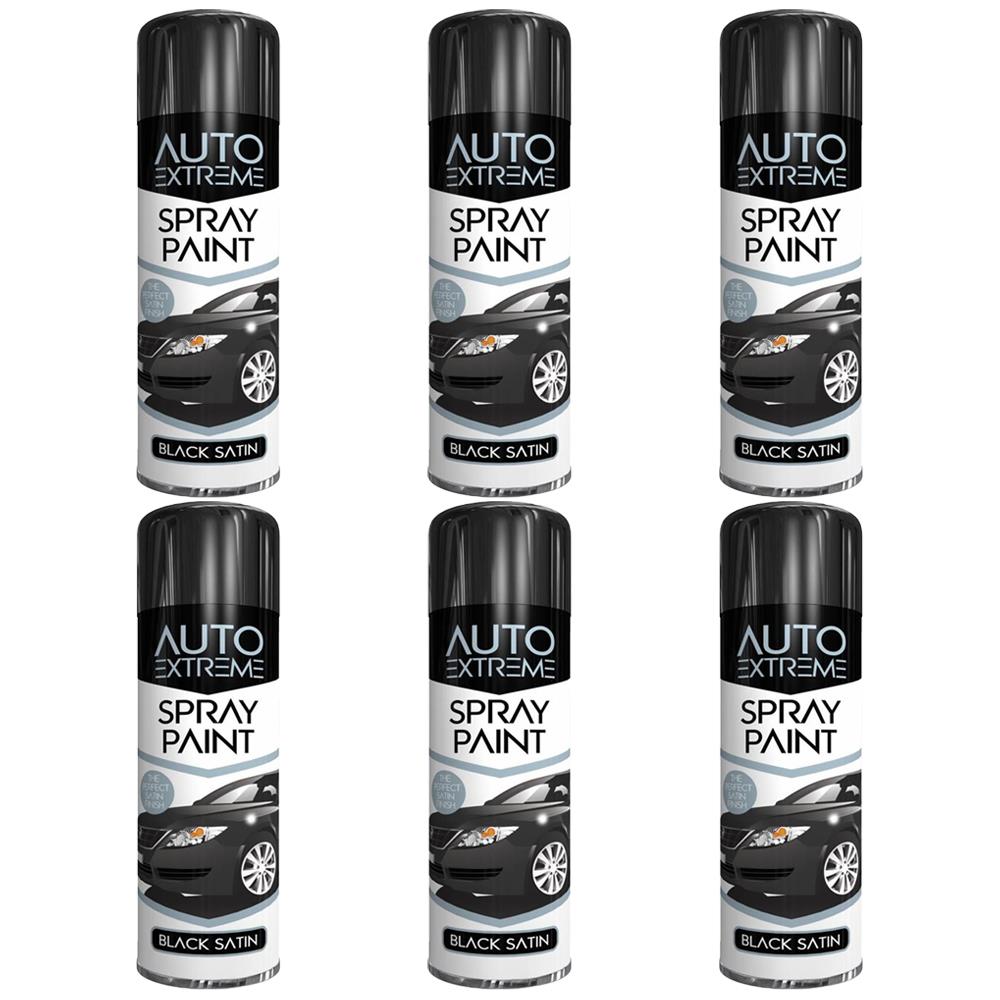 6X Auto Extreme Black Satin Spray Paint 250ml Spray Paint