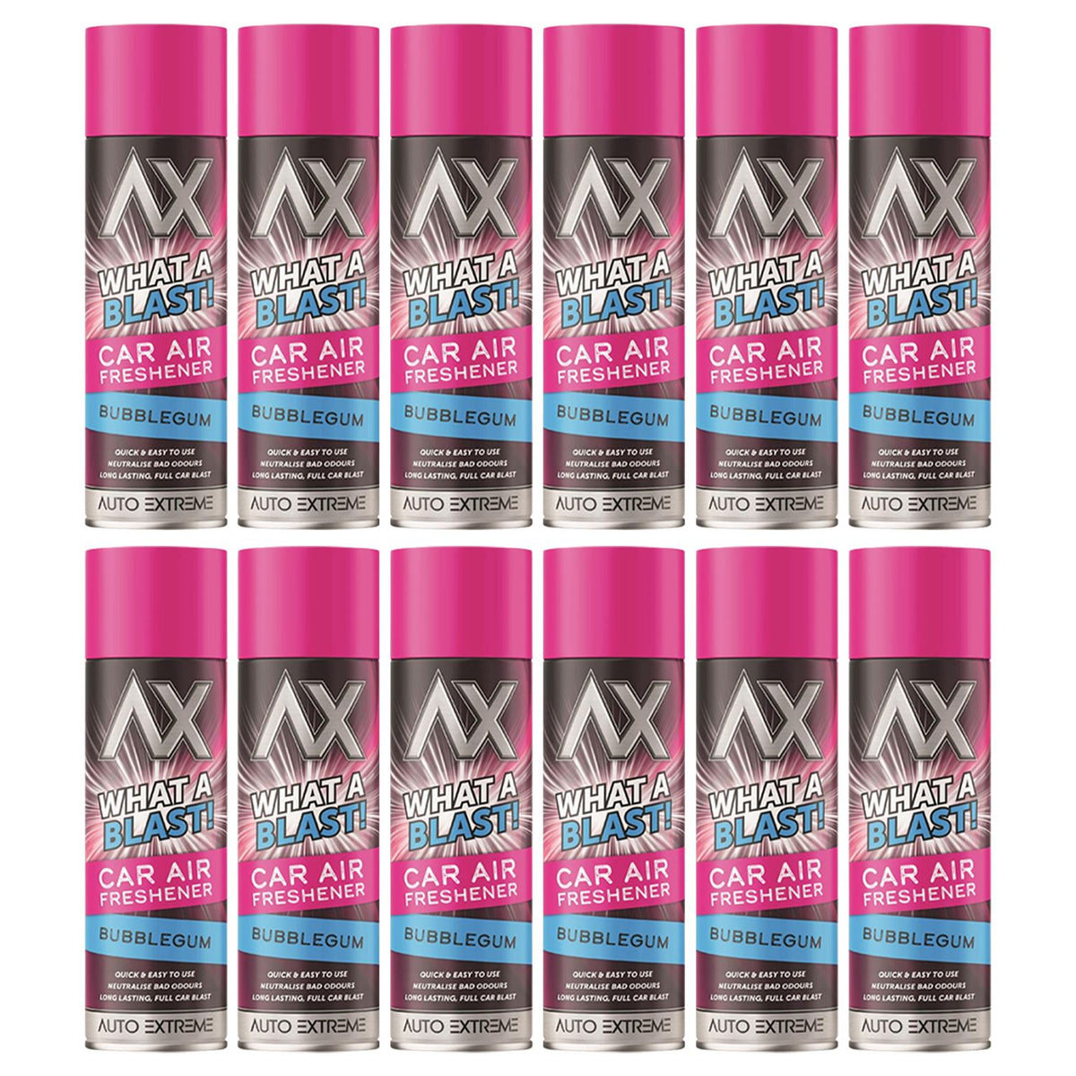Auto Extreme bubblegum car air freshener spray in 12 packs for a sweet ride fragrance