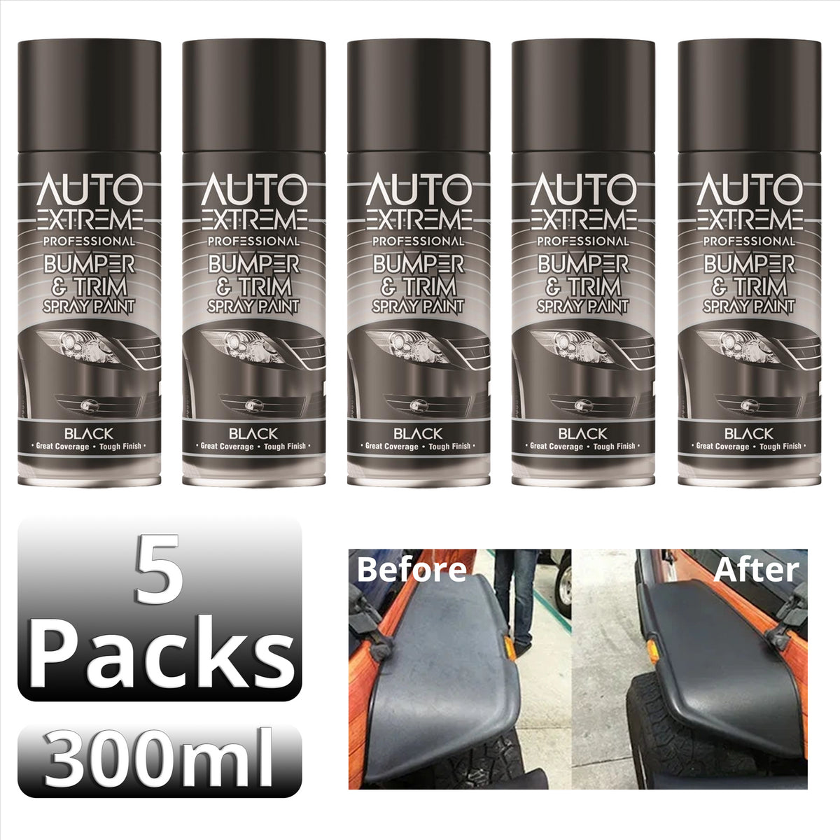 5X Auto Extreme Bumper & Trim Black Spray Paint 400ml Spray Paint