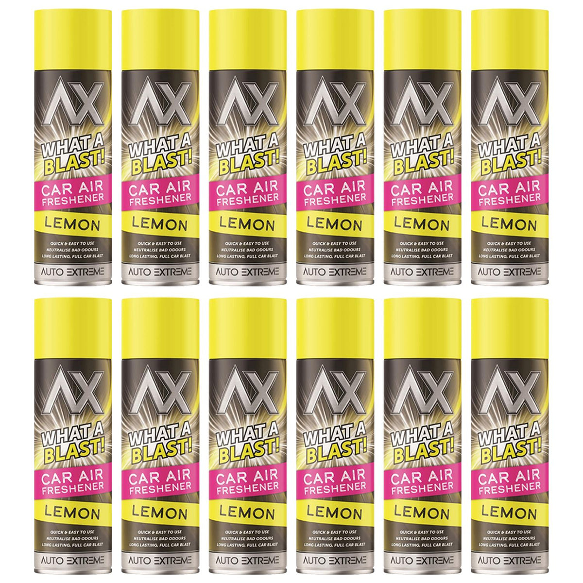 Auto Extreme lemon car air freshener spray pack of twelve for refreshing car interiors