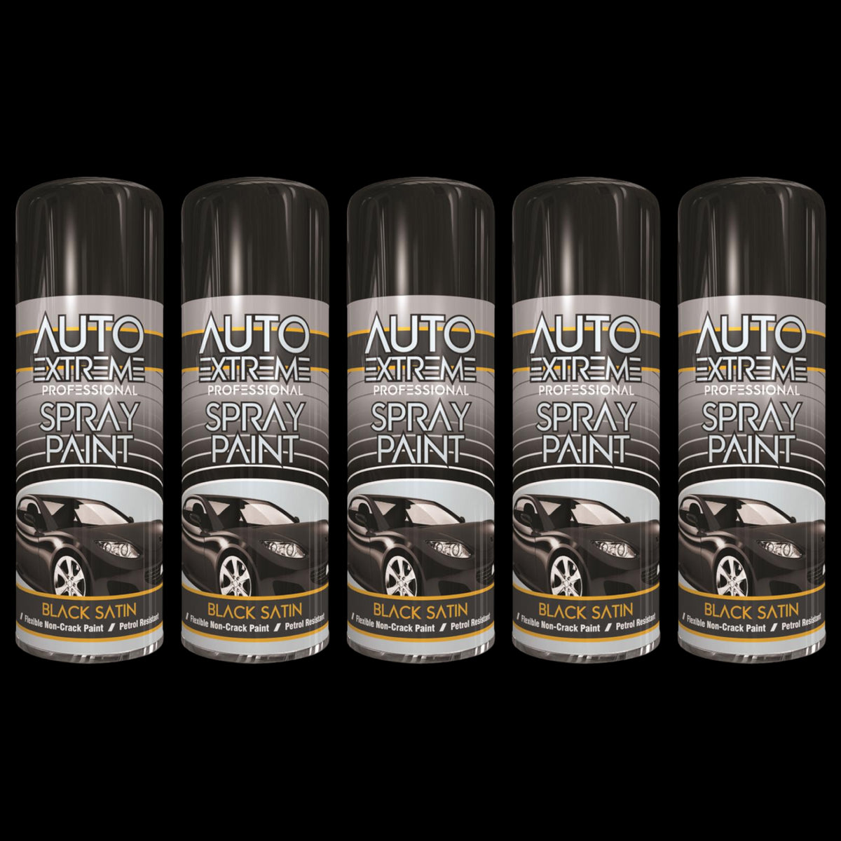 5X Auto Extreme Pro Satin Black Spray Paint 400ml Spray Paint