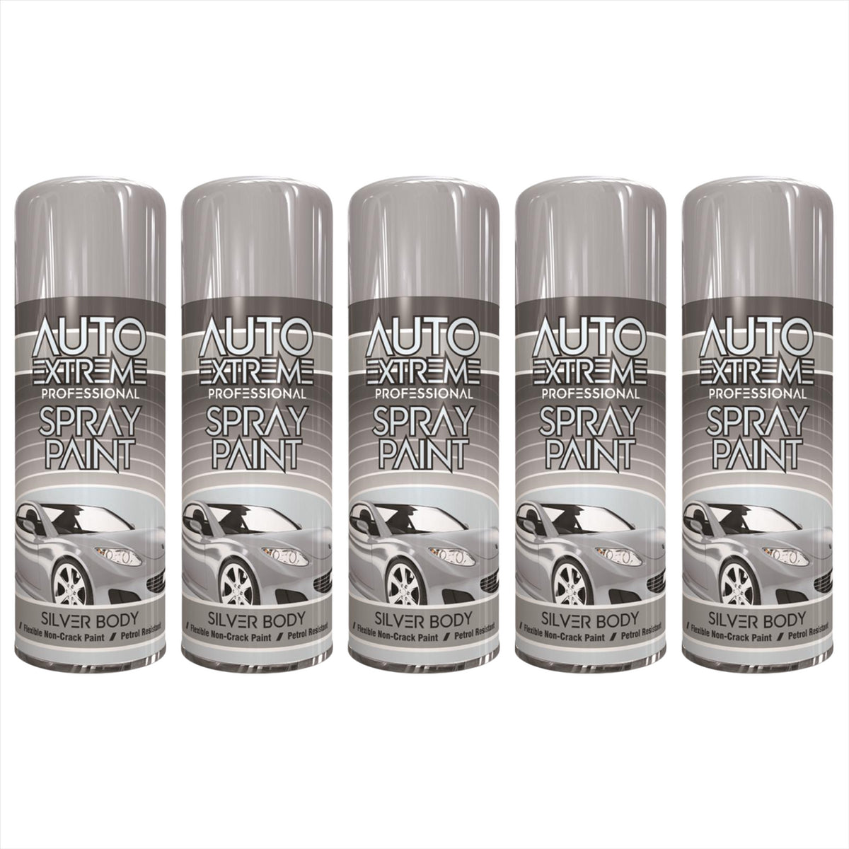 5X Auto Extreme Silver Spray Paint 400ml Spray Paint