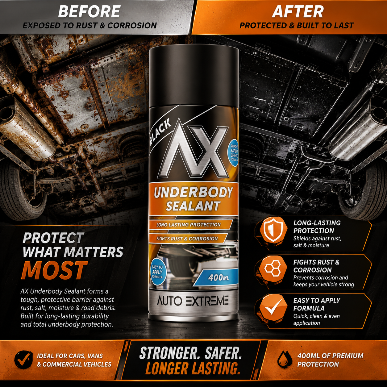 Black Auto Extreme Underbody Sealant Spray for Long-Lasting Rust and Corrosion Protection