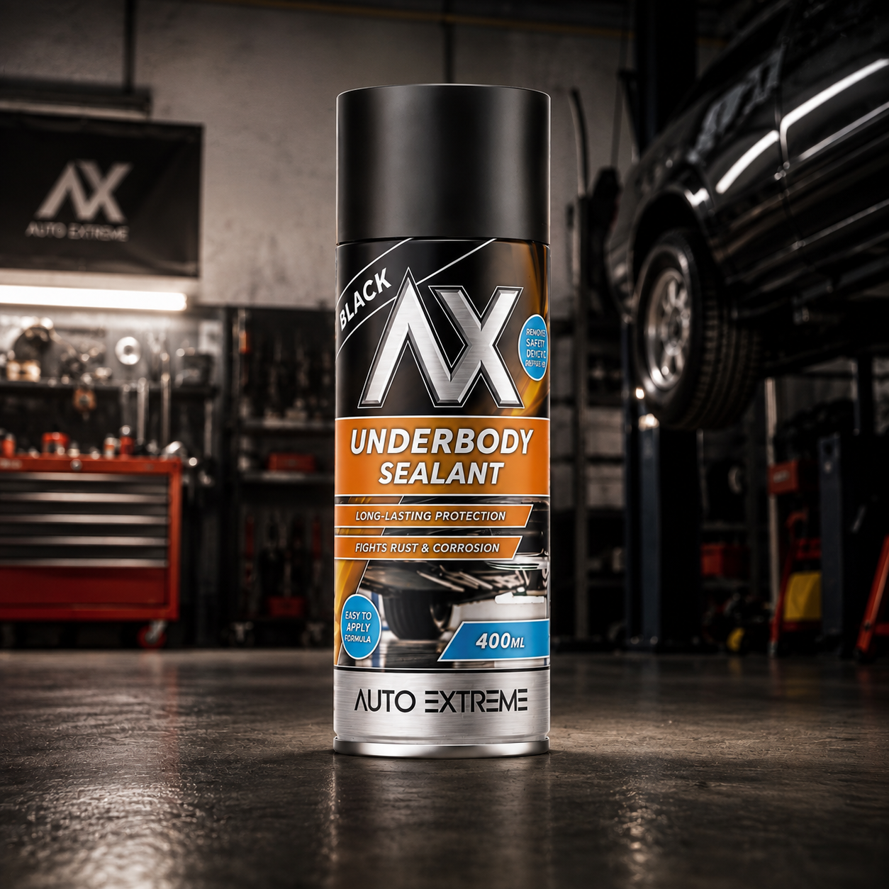 Auto Extreme black underbody sealant spray can for long-lasting protection against rust and corrosion