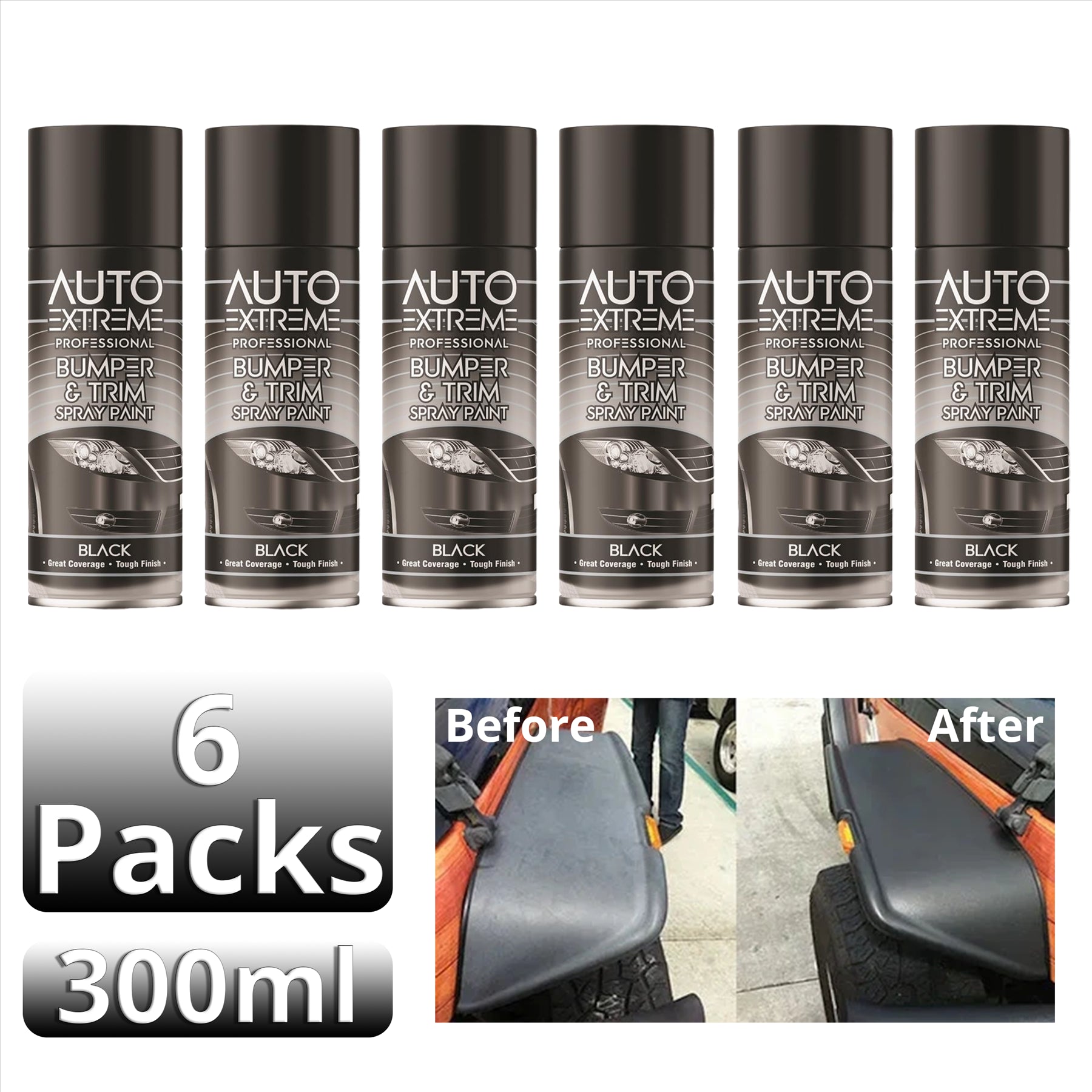 6X Auto Extreme Bumper & Trim Black Spray Paint 400ml Spray Paint
