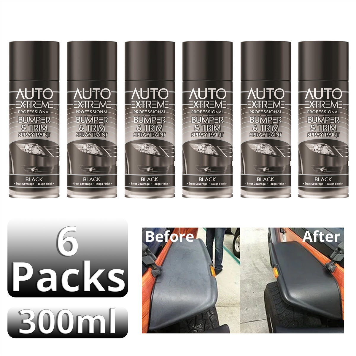 6X Auto Extreme Bumper & Trim Black Spray Paint 400ml Spray Paint