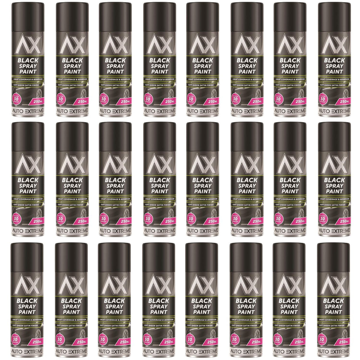 24X - Auto Extreme Black Satin Spray Paint 250ml