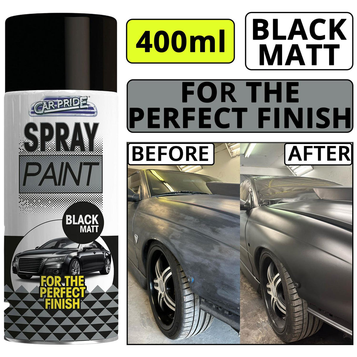 1X - Matt Black Car Spray 400ml