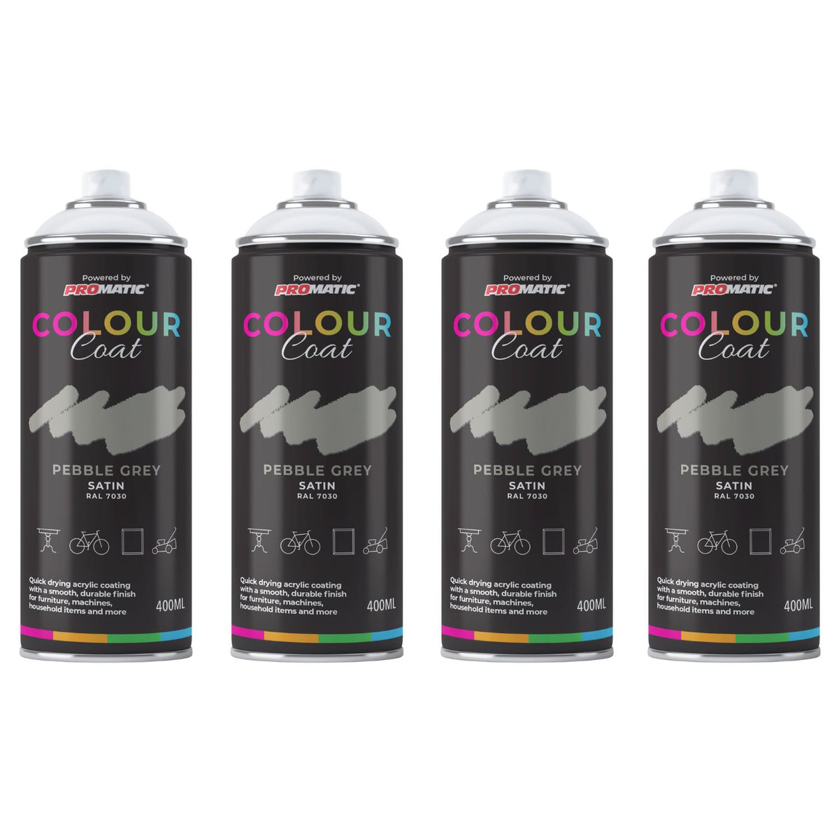 4X Pebble Grey RAL 7030 Satin Spray Paint 400ml