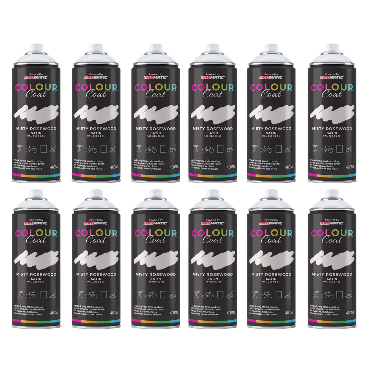 12X Misty Rosewood RAL 020 93 05 Satin Spray Paint 400ml