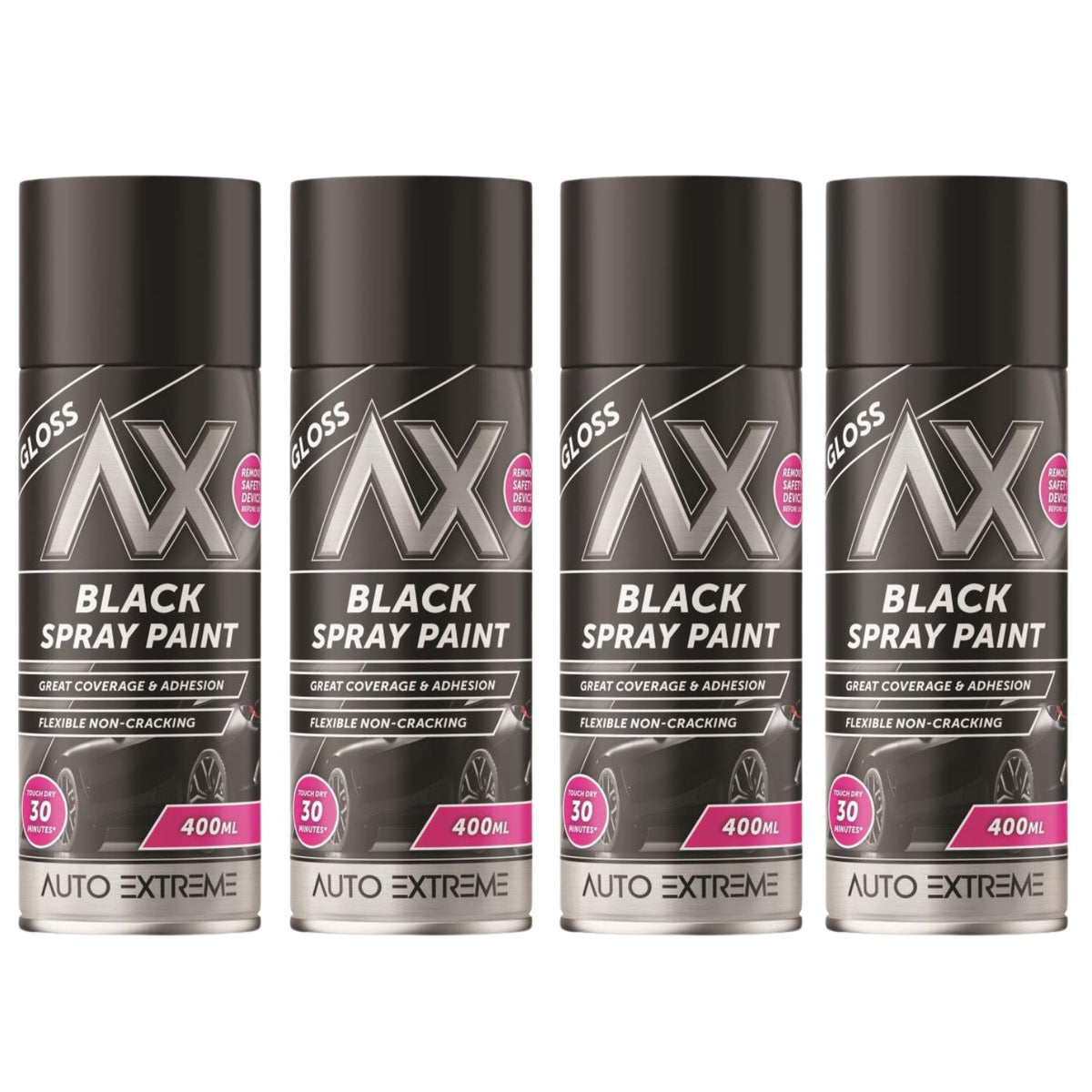 4X Auto Extreme Black Gloss Spray Paint 400ml