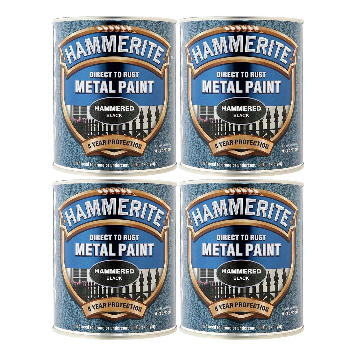 4X Hammerite Hammered Black Paint 750ml Tin Paint