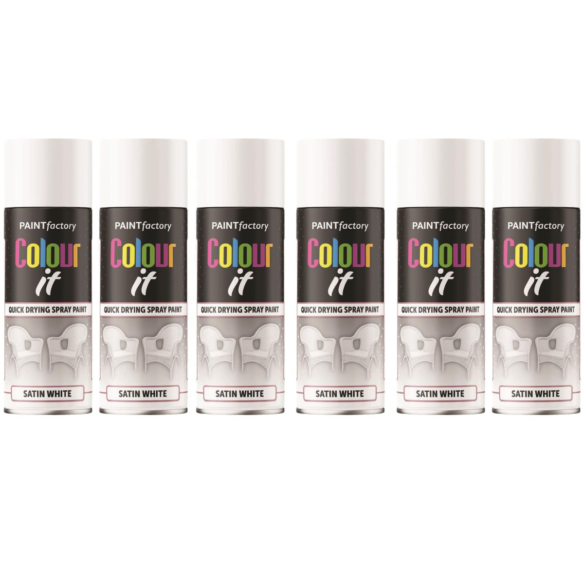 6X Paint Factory White Satin Spray Paint 400ml
