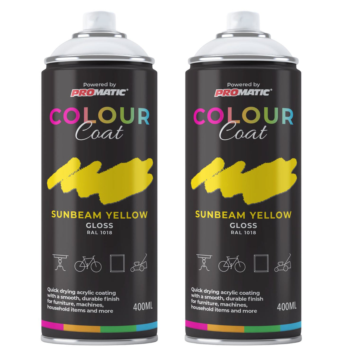 2X Sunbeam Yellow RAL 1018 Gloss Spray Paint 400ml