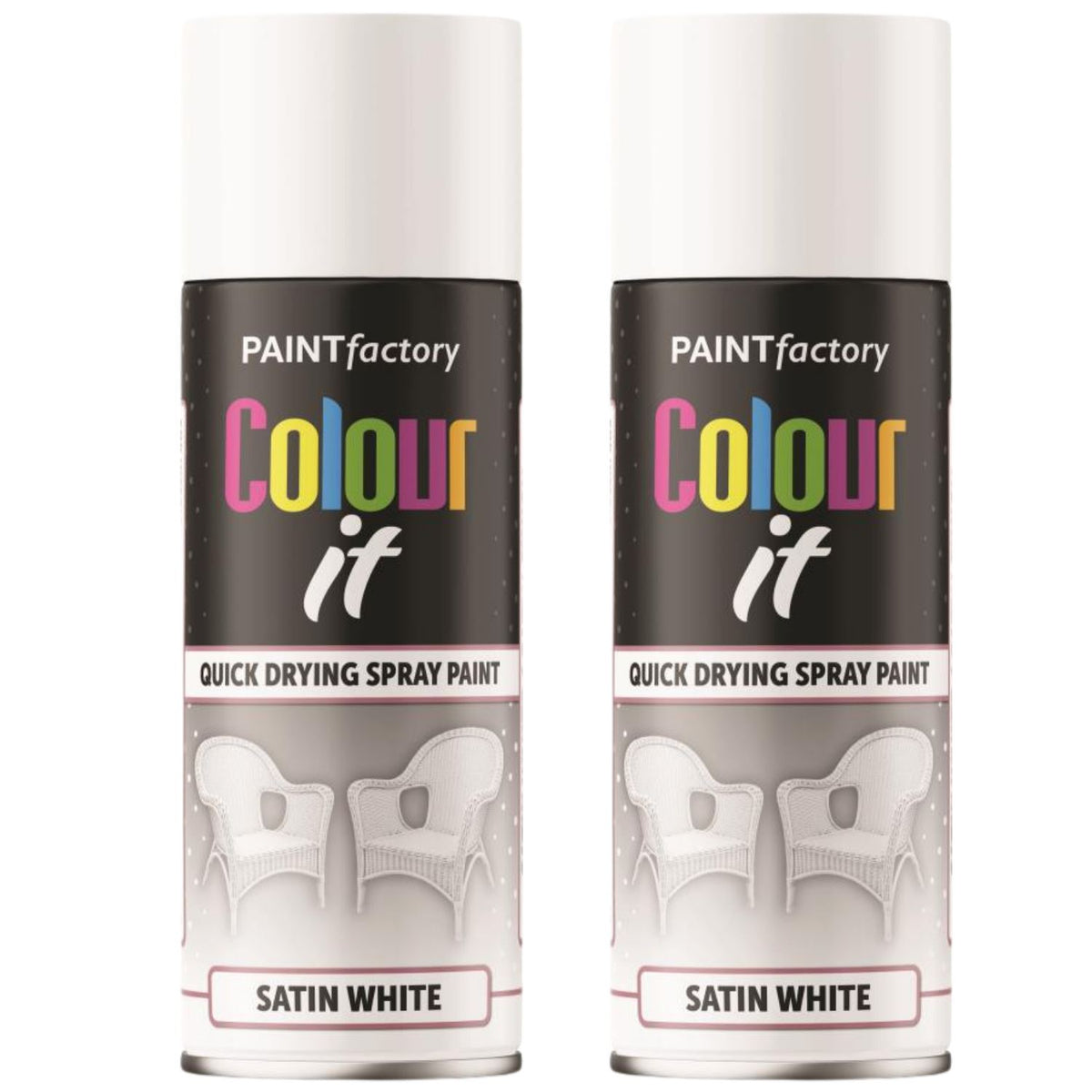2X Paint Factory White Satin Spray Paint 400ml