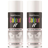2X Paint Factory White Satin Spray Paint 400ml