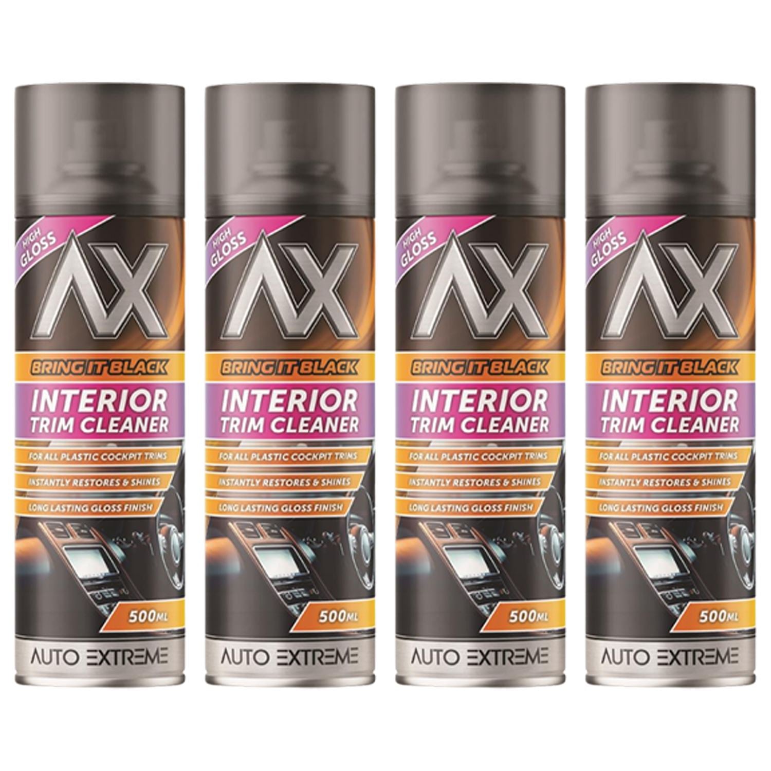4X - Bring it Black Gloss Interior Trim Cleaner Spray 500ml Spray Paint