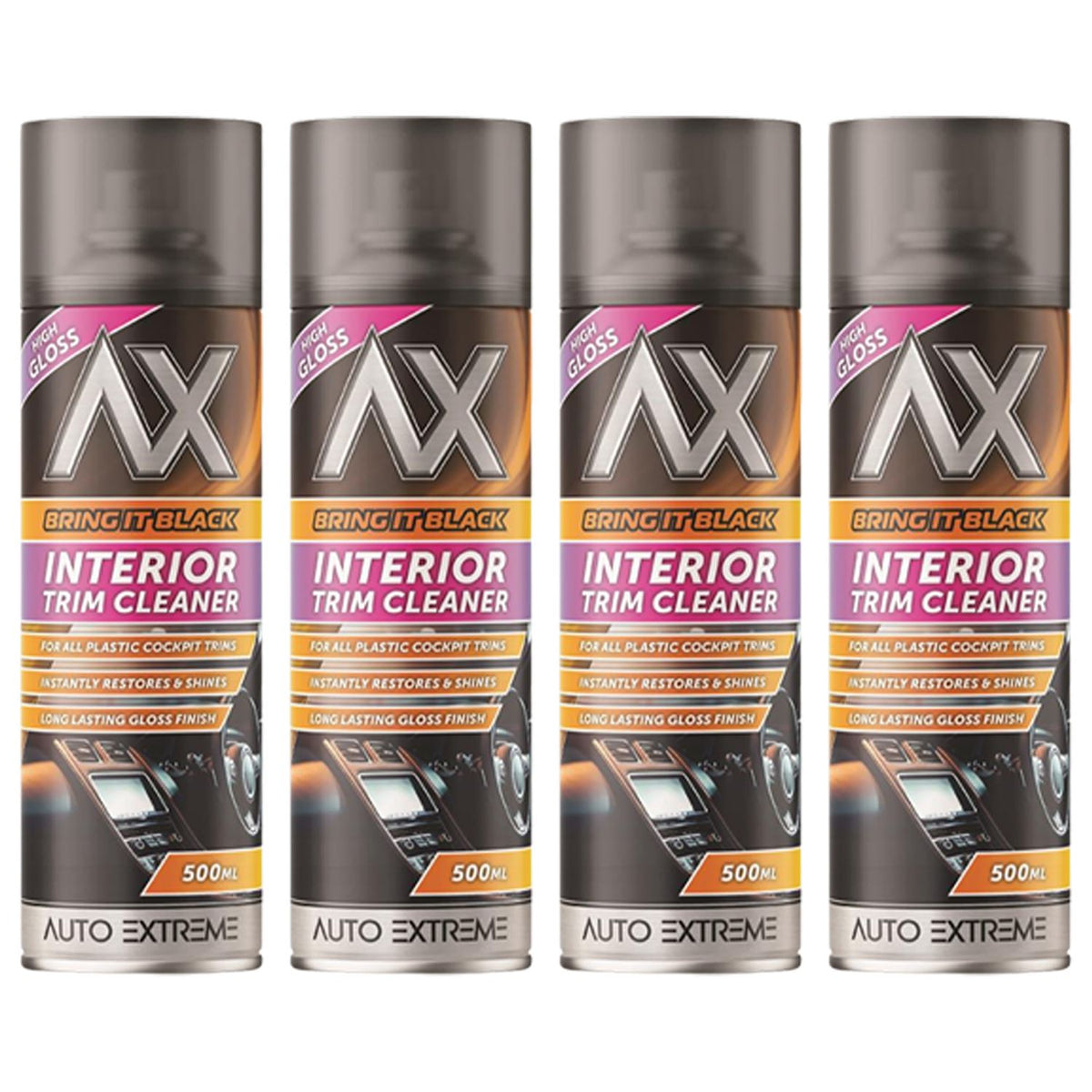 4X - Bring it Black Gloss Interior Trim Cleaner Spray 500ml Spray Paint