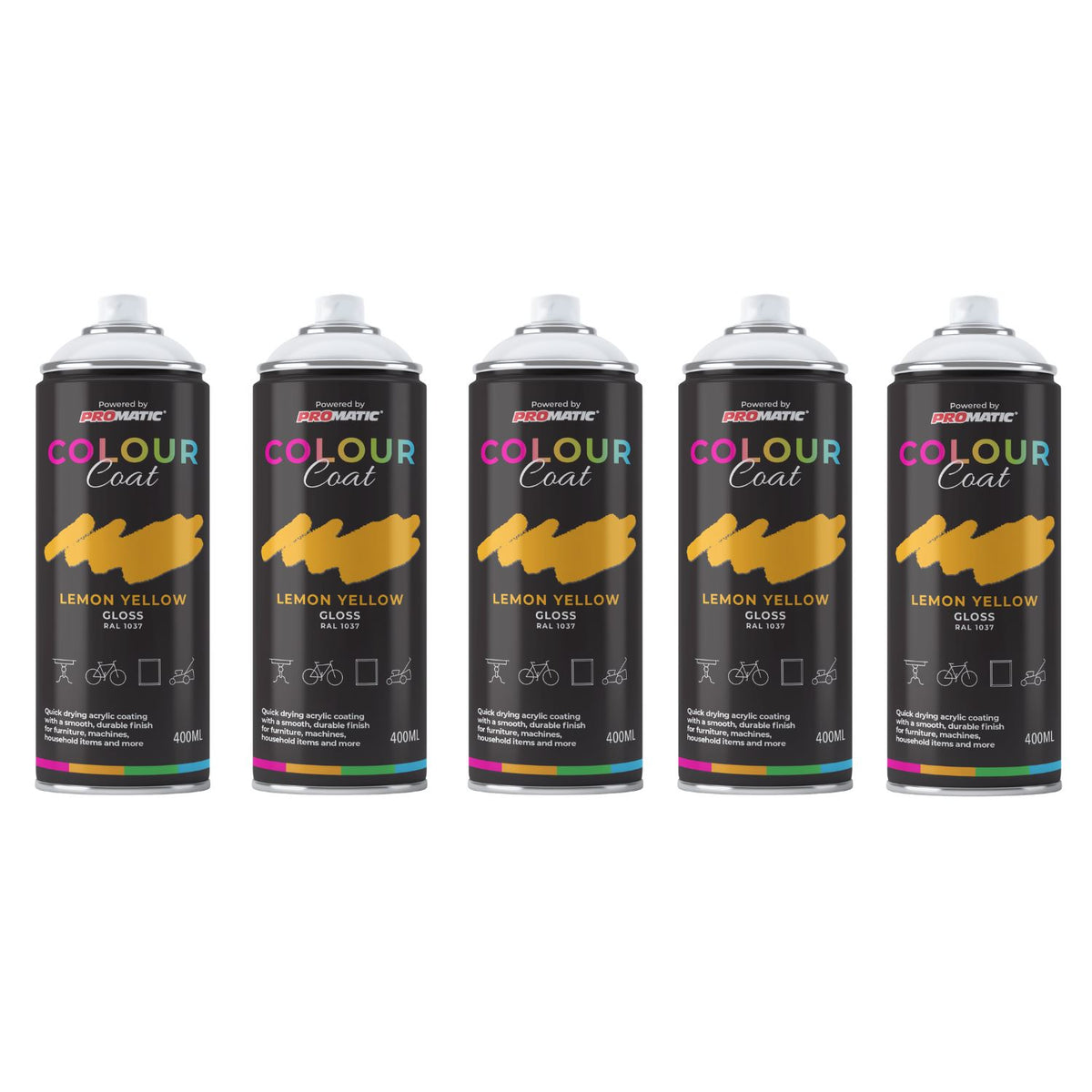 5X Lemon Yellow RAL 1037 Gloss Spray Paint 400ml