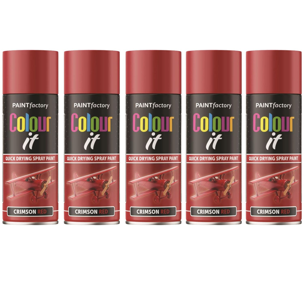 5X Paint Factory Crimson Red Gloss Spray Paint 400ml