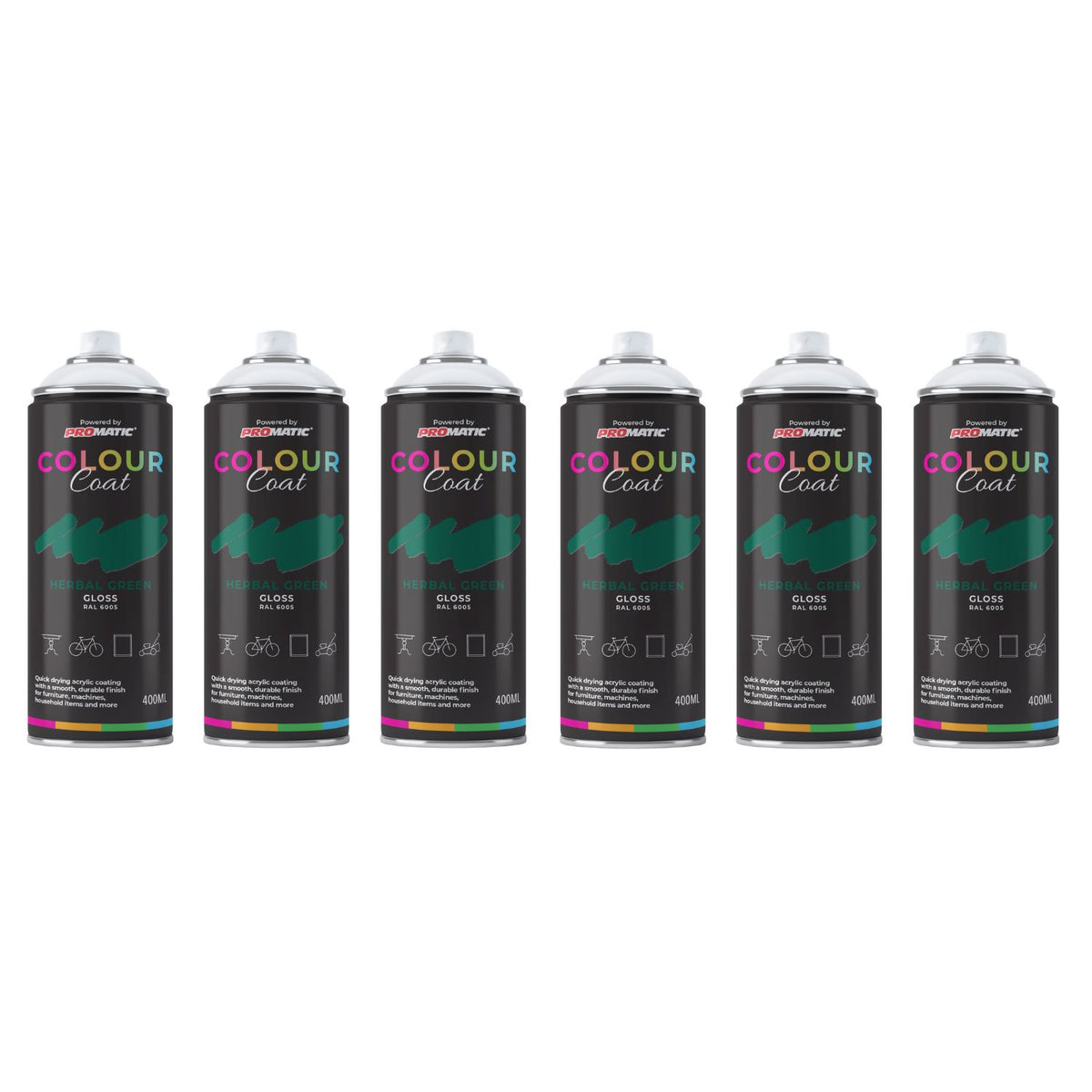 6X Herbal Green RAL 6005 Gloss Spray Paint 400ml