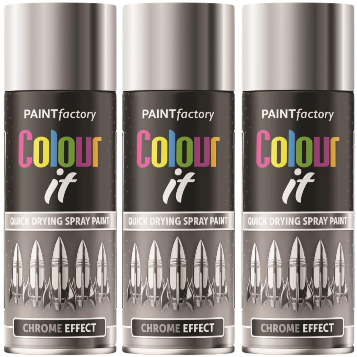 3X Paint Factory Chrome Effect Gloss Spray Paint 400ml