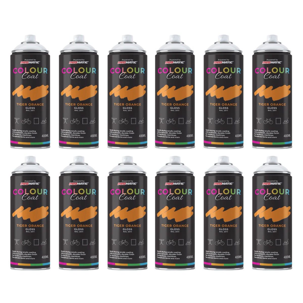 12X Tiger Orange RAL 2011 Gloss Spray Paint 400ml