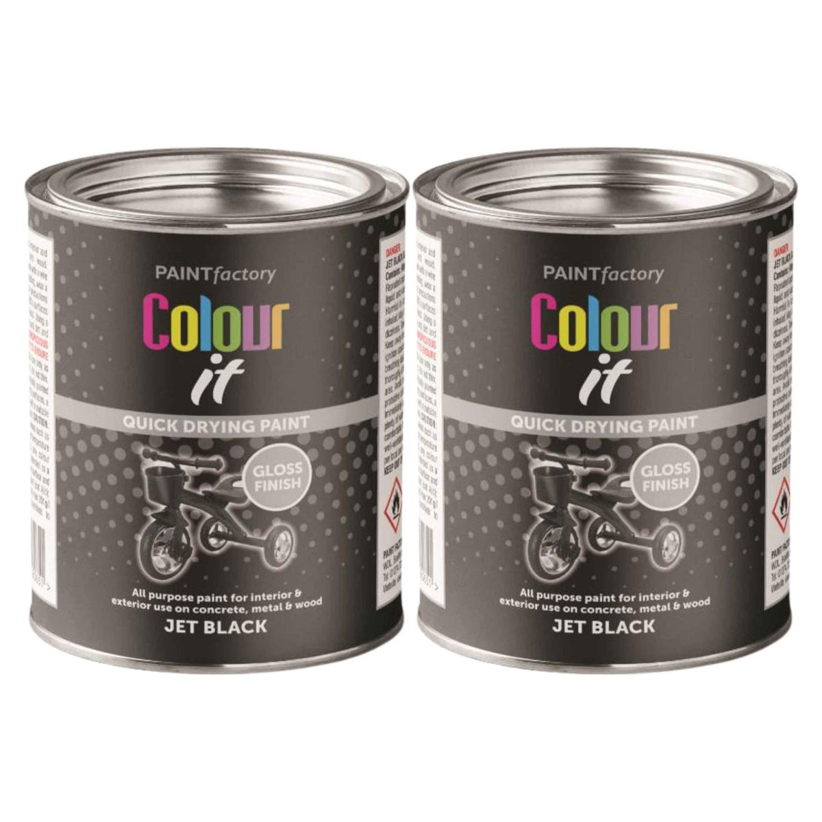 2X Paint Factory Jet Black Gloss Tin Paint 300ml