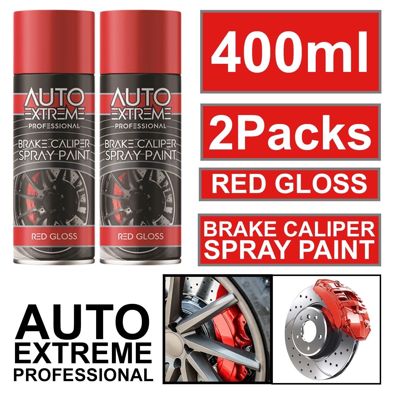 2X - Break Caliper Red Gloss Spray Paint 400ml Spray Paint