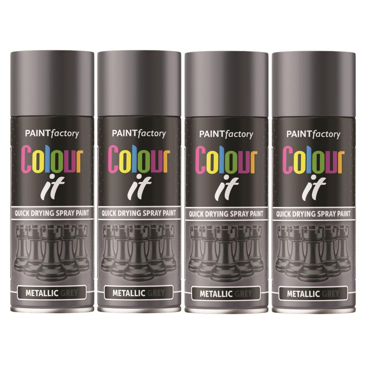 4X Paint Factory Paintgun Grey Metallic Spray Paint 400ml