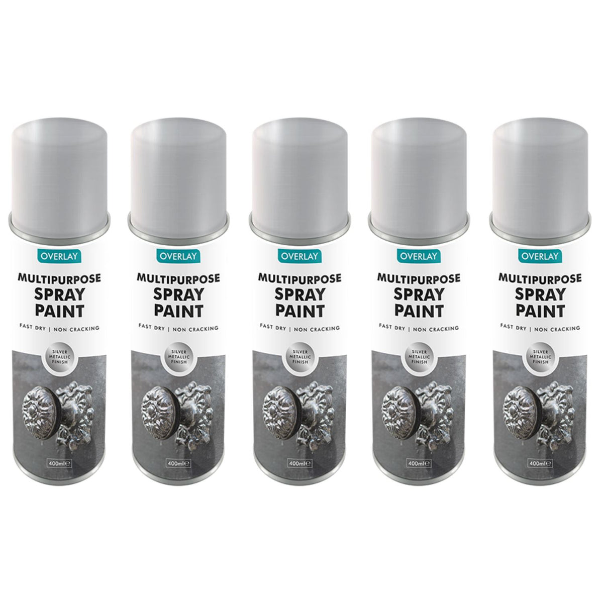 5X Overlay Silver Metallic 400ml Professional Spray Paint