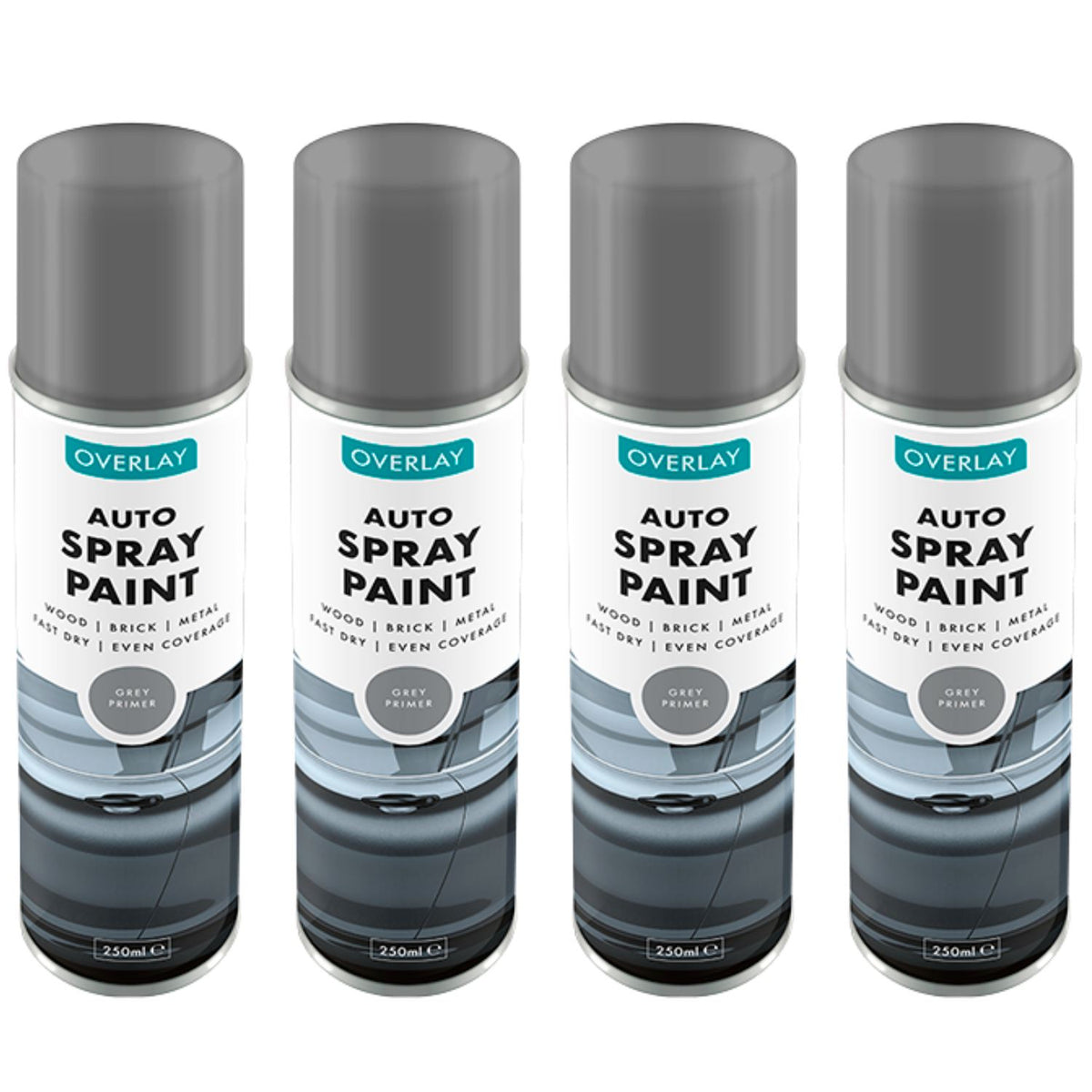 4X Overlay Grey Primer Auto Professional Spray Paint 250ml
