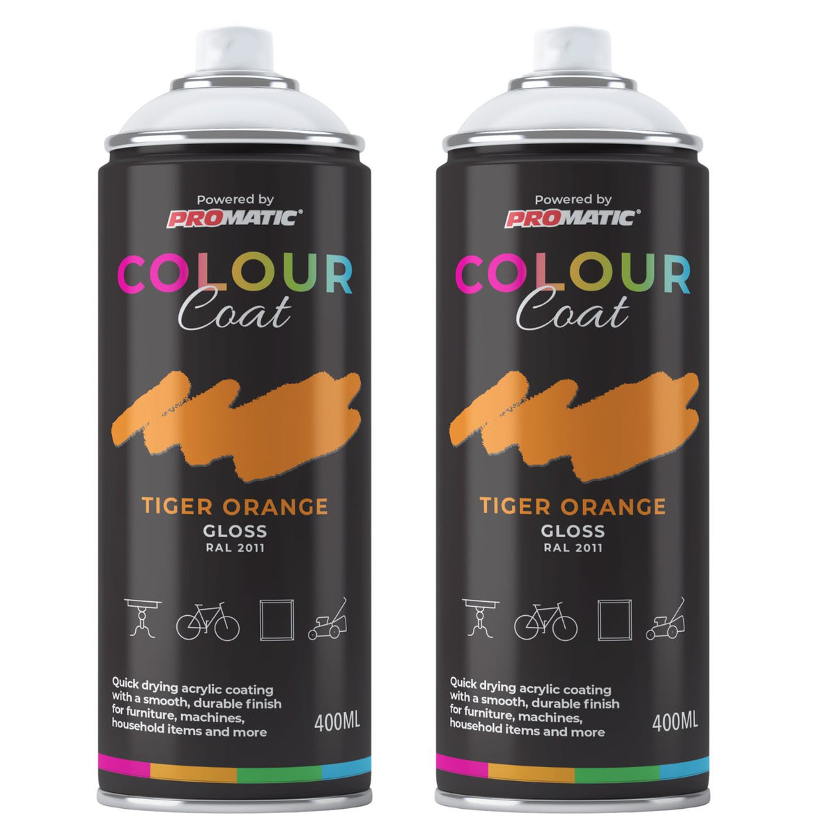 2X Tiger Orange RAL 2011 Gloss Spray Paint 400ml