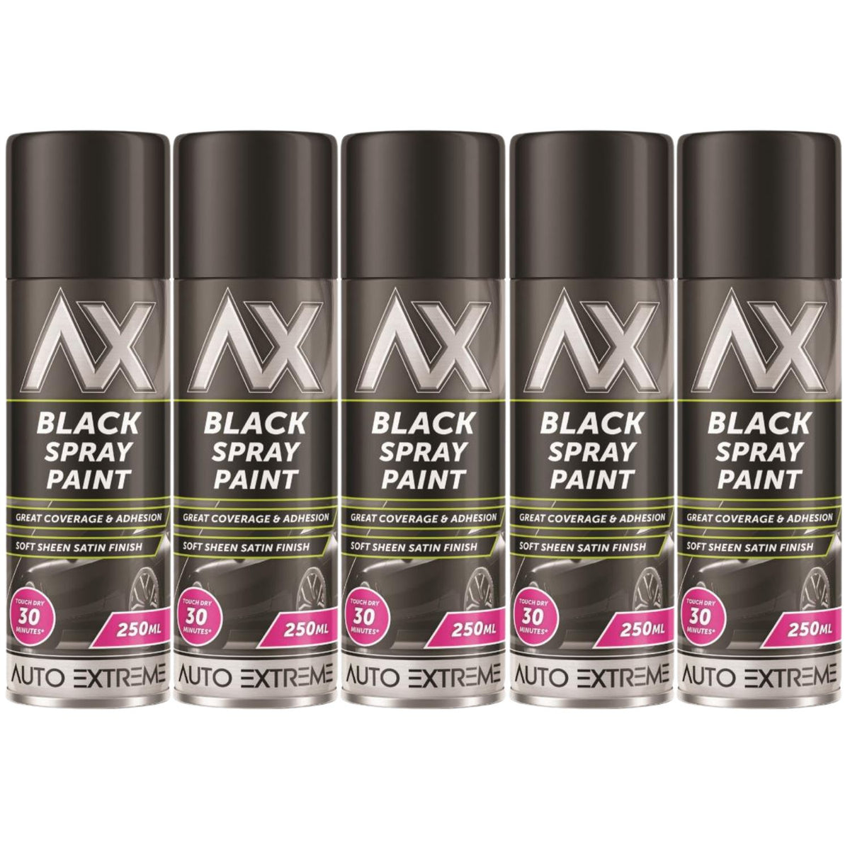 5X Auto Extreme Black Satin Spray Paint 250ml